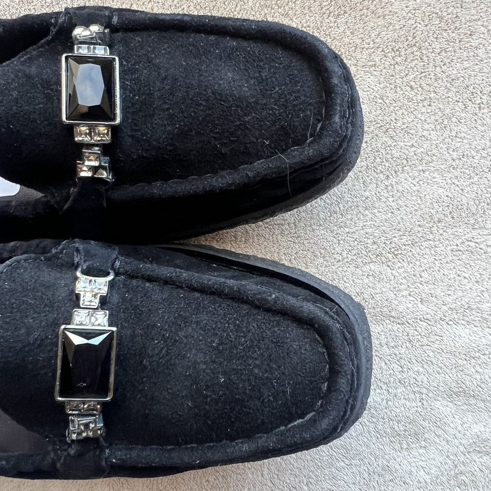 Stuart Weitzman Rollstra 404684 Black Suede Loafers w/ Jeweled Buckle Women 7.5